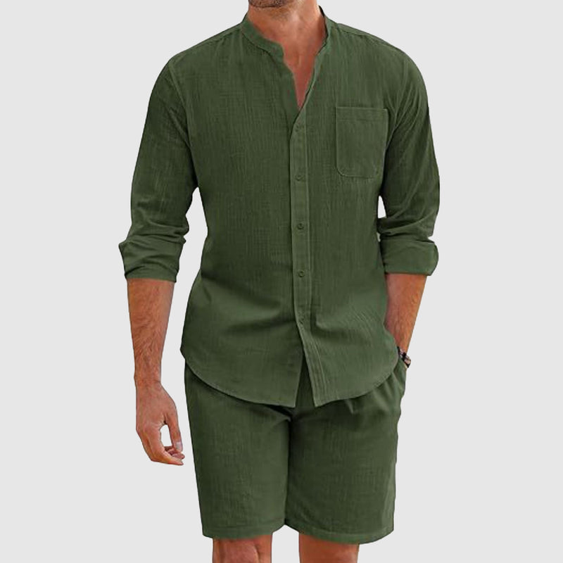 Regency Men's Long Sleeve Button-Down Shirt & Stylish Shorts Set