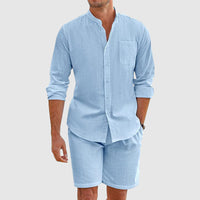 Regency Men's Long Sleeve Button-Down Shirt & Stylish Shorts Set