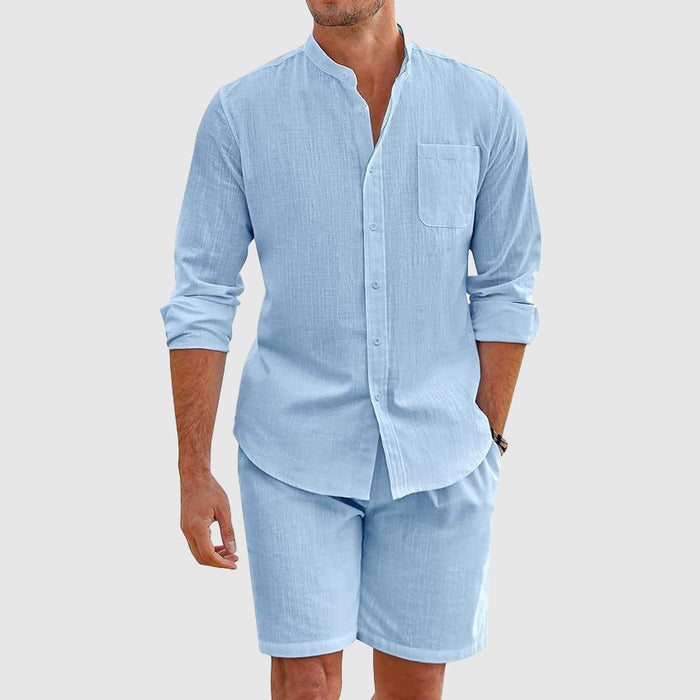 Regency Men's Long Sleeve Button-Down Shirt & Stylish Shorts Set