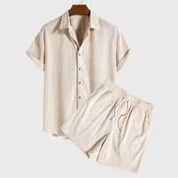 Ensemble Homme : Chemise à manches courtes boutonnée et Short à cordon ajustable, Léger et Respirant
