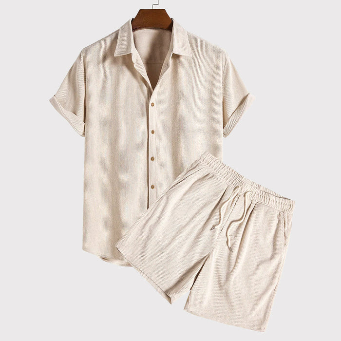 Ensemble Homme : Chemise à manches courtes boutonnée et Short à cordon ajustable, Léger et Respirant