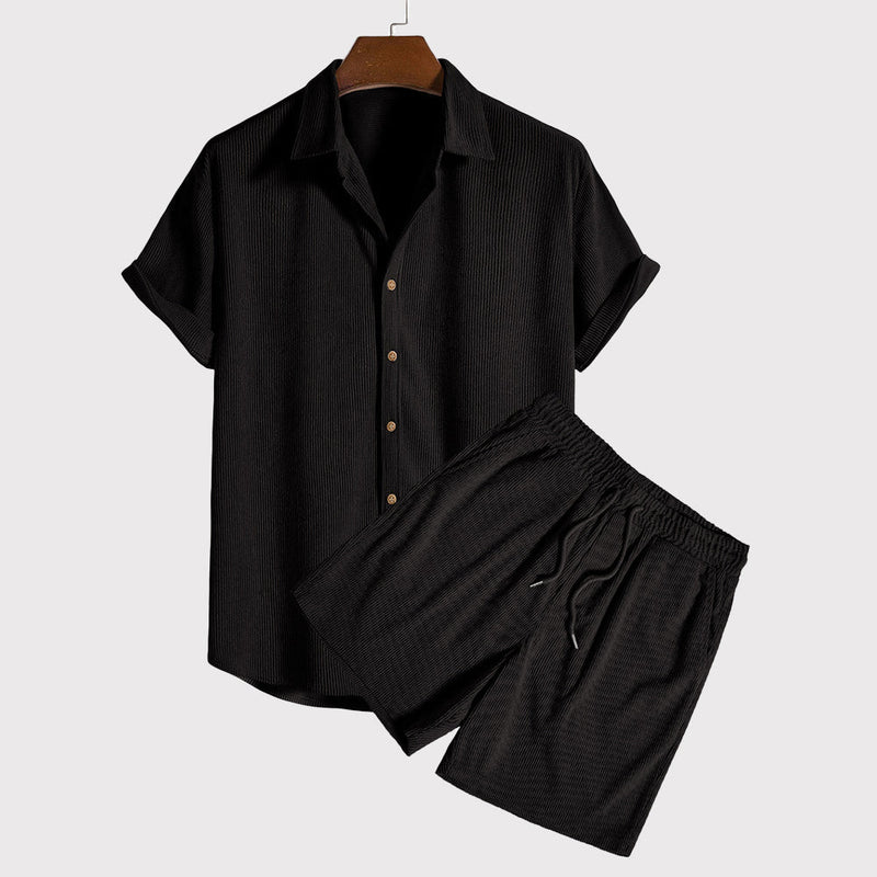 Ensemble Homme : Chemise à manches courtes boutonnée et Short à cordon ajustable, Léger et Respirant