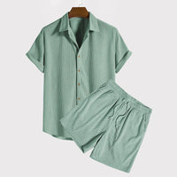 Ensemble Homme : Chemise à manches courtes boutonnée et Short à cordon ajustable, Léger et Respirant
