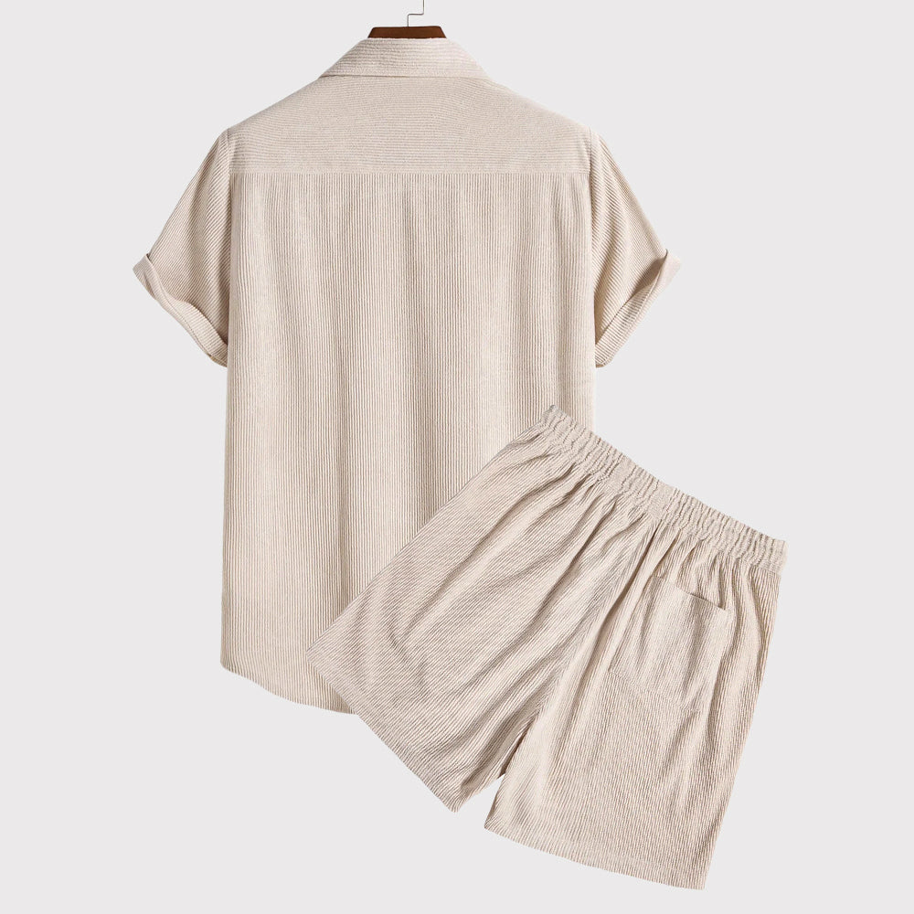 Ensemble Homme : Chemise à manches courtes boutonnée et Short à cordon ajustable, Léger et Respirant