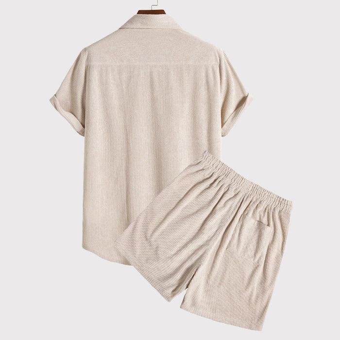 Ensemble Homme : Chemise à manches courtes boutonnée et Short à cordon ajustable, Léger et Respirant