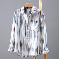 Chemise pour hommes en lin à manches longues avec motif abstrait tendance