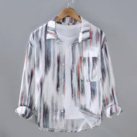 Chemise pour hommes en lin à manches longues avec motif abstrait tendance