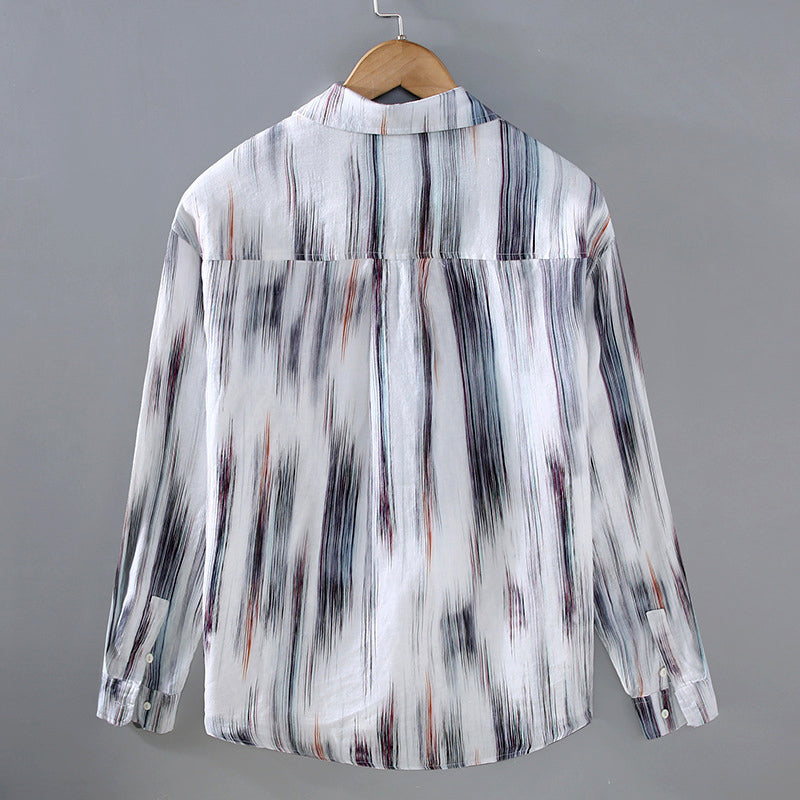 Chemise pour hommes en lin à manches longues avec motif abstrait tendance