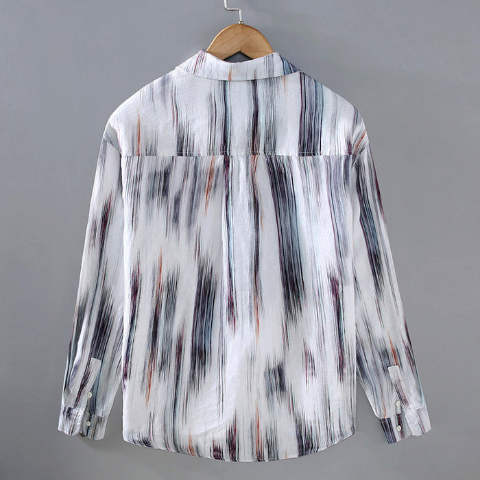 Chemise pour hommes en lin à manches longues avec motif abstrait tendance