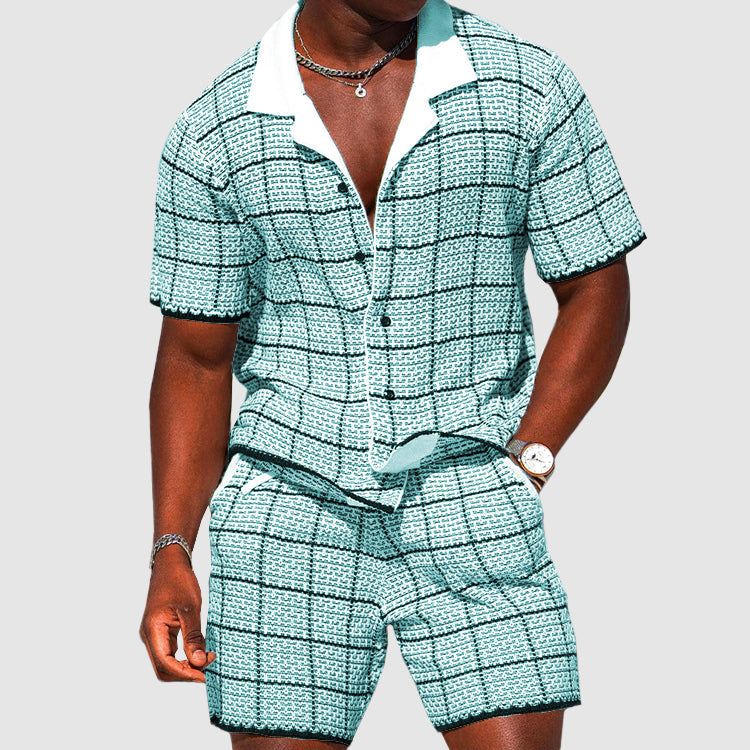Ensemble Décontracté pour Hommes : Chemise à Manches Courtes Boutonnée et Short à Carreaux pour un Style Confortable et Élégant