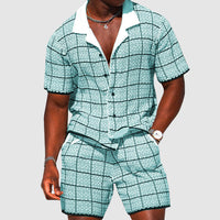 Ensemble Décontracté pour Hommes : Chemise à Manches Courtes Boutonnée et Short à Carreaux pour un Style Confortable et Élégant