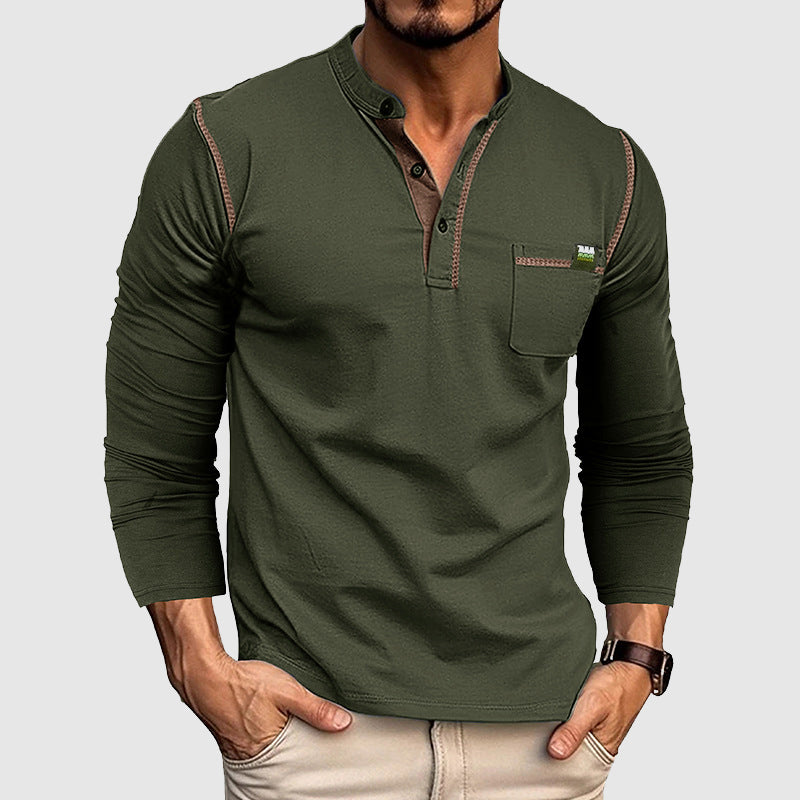 Chemise Henley classique 100 % coton à manches longues et patte de boutonnage pour hommes - Coupe décontractée parfaite