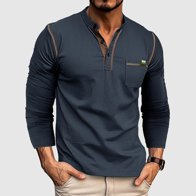 Chemise Henley classique 100 % coton à manches longues et patte de boutonnage pour hommes - Coupe décontractée parfaite