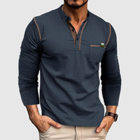 Chemise Henley classique 100 % coton à manches longues et patte de boutonnage pour hommes - Coupe décontractée parfaite