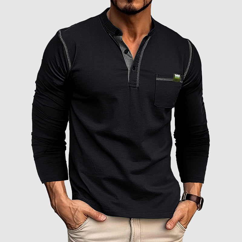 Chemise Henley classique 100 % coton à manches longues et patte de boutonnage pour hommes - Coupe décontractée parfaite