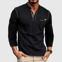 Chemise Henley classique 100 % coton à manches longues et patte de boutonnage pour hommes - Coupe décontractée parfaite