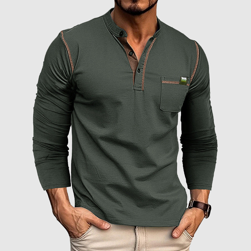 Chemise Henley classique 100 % coton à manches longues et patte de boutonnage pour hommes - Coupe décontractée parfaite