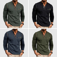 Chemise Henley classique 100 % coton à manches longues et patte de boutonnage pour hommes - Coupe décontractée parfaite
