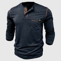 Chemise Henley classique 100 % coton à manches longues et patte de boutonnage pour hommes - Coupe décontractée parfaite