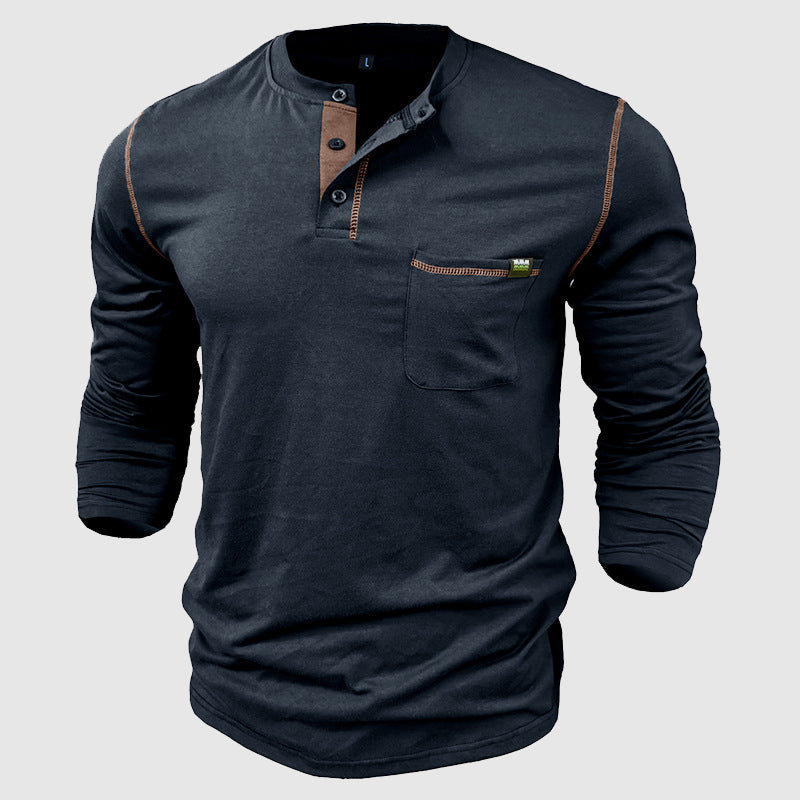 Chemise Henley classique 100 % coton à manches longues et patte de boutonnage pour hommes - Coupe décontractée parfaite