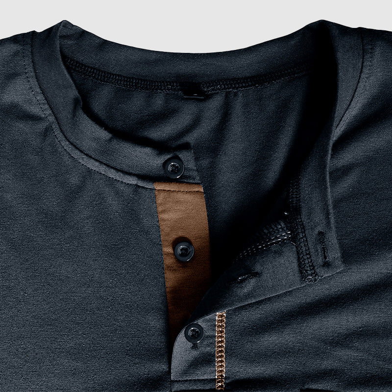 Chemise Henley classique 100 % coton à manches longues et patte de boutonnage pour hommes - Coupe décontractée parfaite