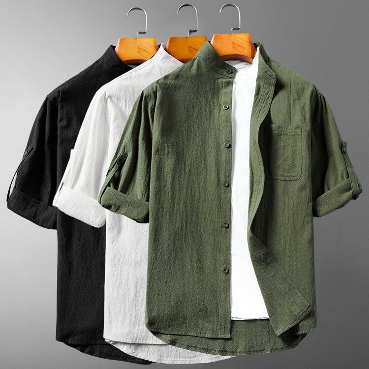 Harnais pour hommes avec stehkragen - Langarm mit Roll-Up-Funktion - Atmungsaktives Strukturiertes Gewebe