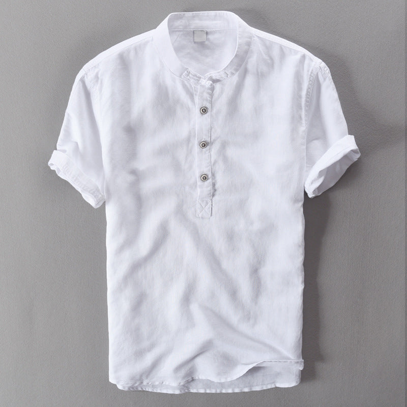 Camisole de l'homme en lin avec collet mandarino et maniche corte - Abbigliamento casual leggero