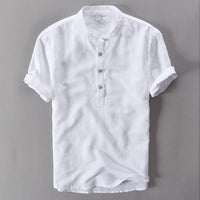 Camisole de l'homme en lin avec collet mandarino et maniche corte - Abbigliamento casual leggero