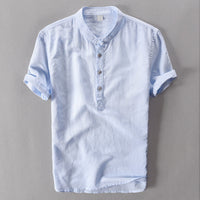 Camisole de l'homme en lin avec collet mandarino et maniche corte - Abbigliamento casual leggero
