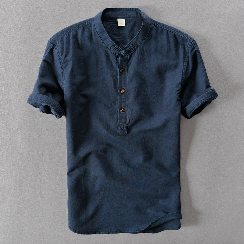 Camisole de l'homme en lin avec collet mandarino et maniche corte - Abbigliamento casual leggero