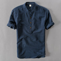 Camisole de l'homme en lin avec collet mandarino et maniche corte - Abbigliamento casual leggero