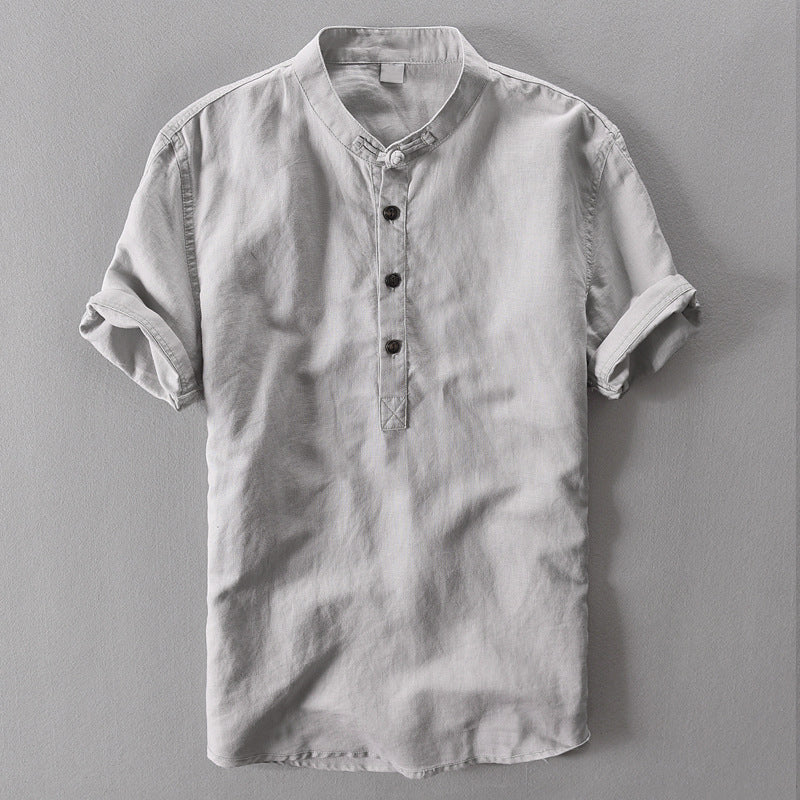Camisole de l'homme en lin avec collet mandarino et maniche corte - Abbigliamento casual leggero