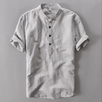 Camisole de l'homme en lin avec collet mandarino et maniche corte - Abbigliamento casual leggero