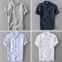 Camisole de l'homme en lin avec collet mandarino et maniche corte - Abbigliamento casual leggero