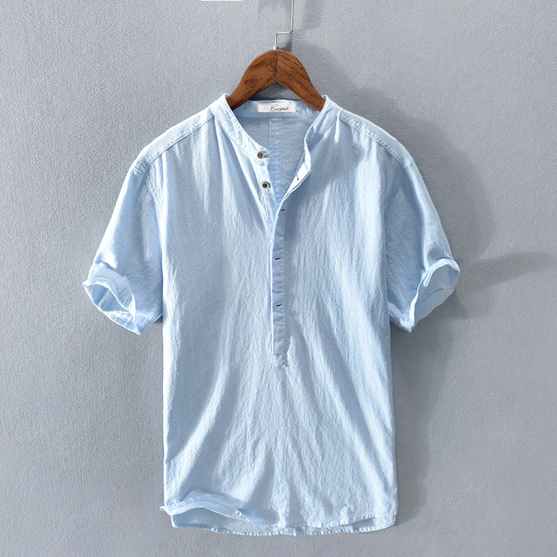 Camisole de lino pour homme avec cuello mandarín elegante y cómoda