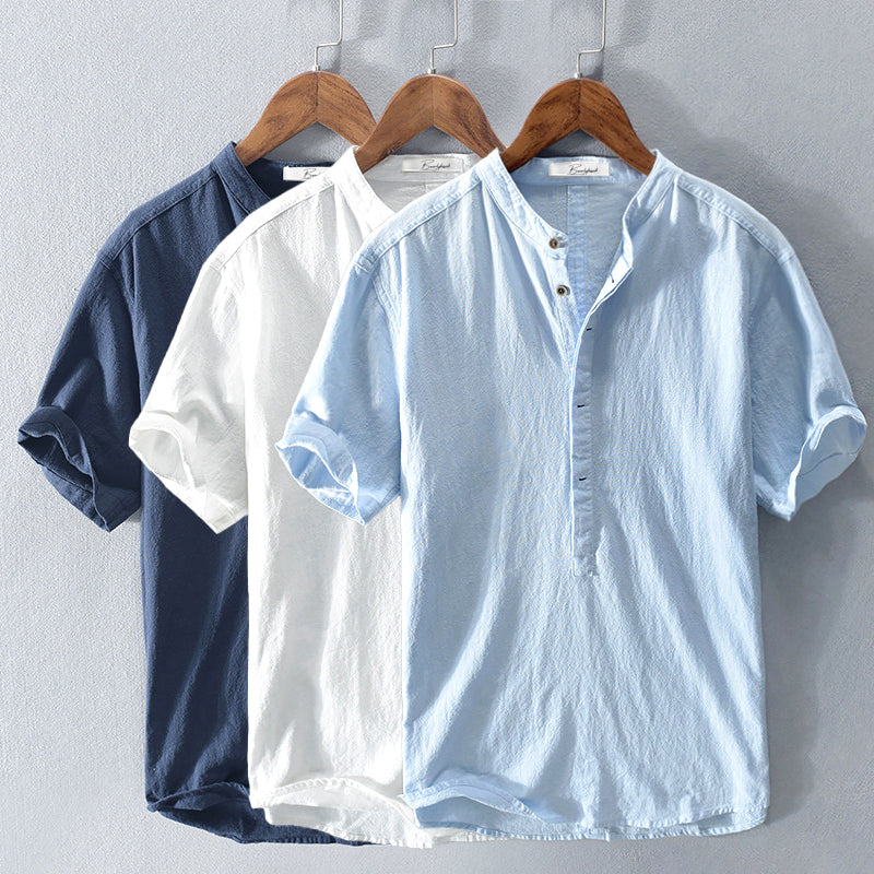 Camisole de lino pour homme avec cuello mandarín elegante y cómoda