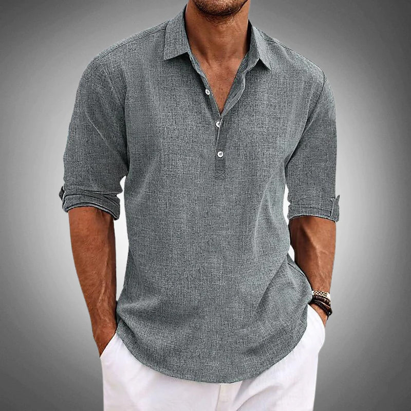 Camisole décontractée pour homme - Chiusura a Bottoni - Vestibilità Regolare - Maniche Lunghe in Tessuto Traspirante