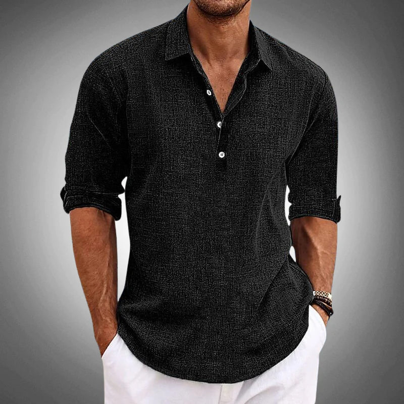 Camisole décontractée pour homme - Chiusura a Bottoni - Vestibilità Regolare - Maniche Lunghe in Tessuto Traspirante