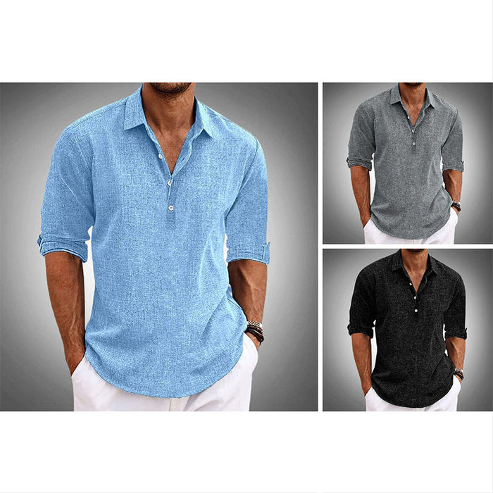 Camisole décontractée pour homme - Chiusura a Bottoni - Vestibilità Regolare - Maniche Lunghe in Tessuto Traspirante