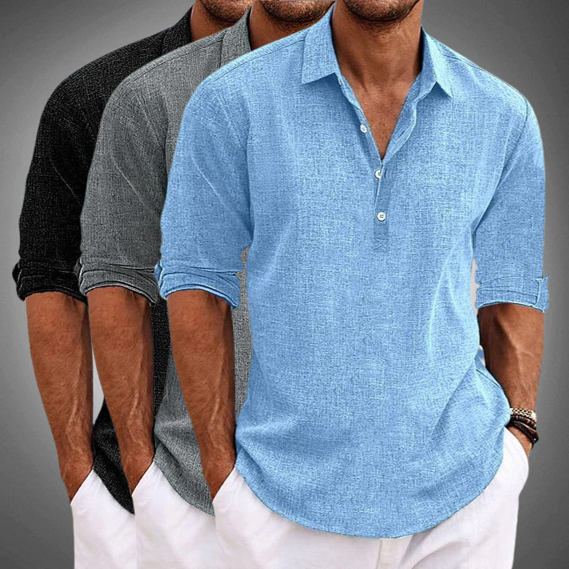 Camisole décontractée pour homme - Chiusura a Bottoni - Vestibilità Regolare - Maniche Lunghe in Tessuto Traspirante