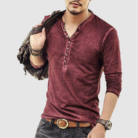 Chemise Henley stylée à manches longues, coupe étroite et patte de boutonnage pour hommes - Look décontracté parfait