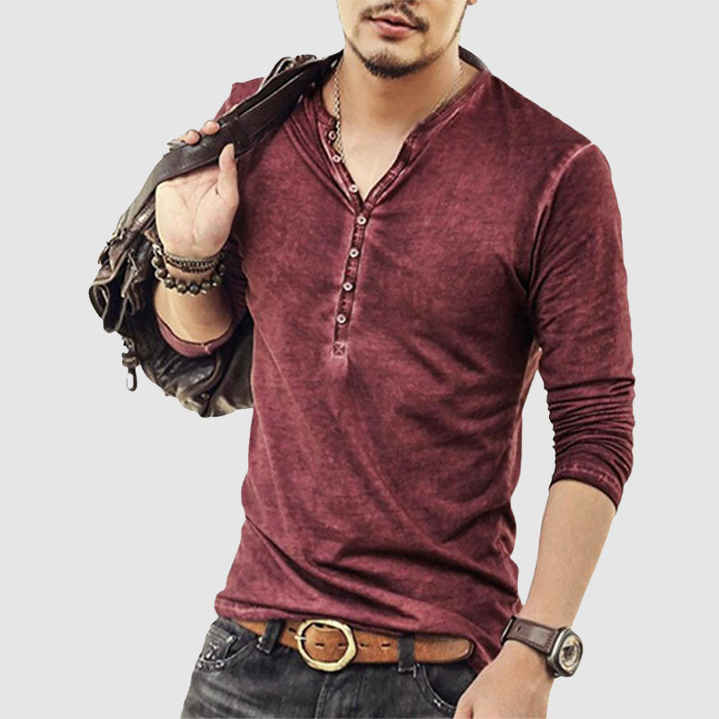 Chemise Henley stylée à manches longues, coupe étroite et patte de boutonnage pour hommes - Look décontracté parfait