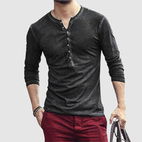 Chemise Henley stylée à manches longues, coupe étroite et patte de boutonnage pour hommes - Look décontracté parfait