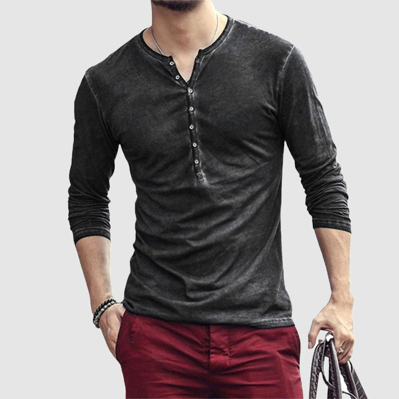 Chemise Henley stylée à manches longues, coupe étroite et patte de boutonnage pour hommes - Look décontracté parfait