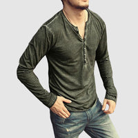 Chemise Henley stylée à manches longues, coupe étroite et patte de boutonnage pour hommes - Look décontracté parfait