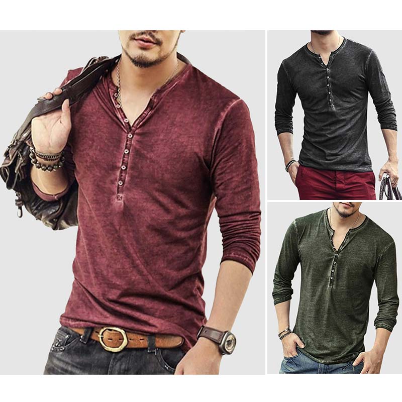 Chemise Henley stylée à manches longues, coupe étroite et patte de boutonnage pour hommes - Look décontracté parfait