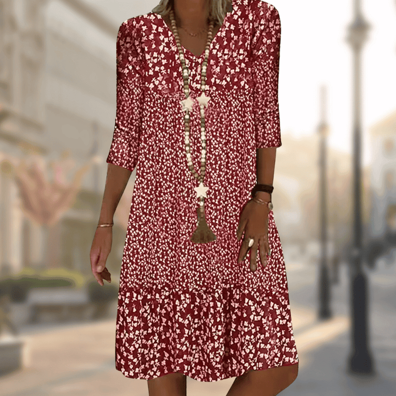 Robe midi élégante à imprimé floral et manches 3/4 - Légère, respirante et parfaite pour l'été