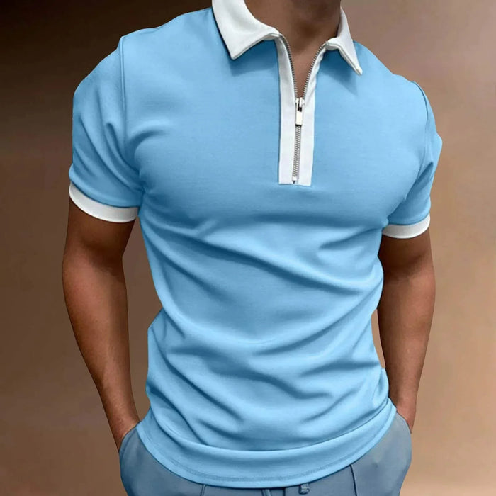 Camisa Polo para Hombre con Cuello con Cremallera - Tejido Elástico y Manga Corta, Estilo Casual Elegante