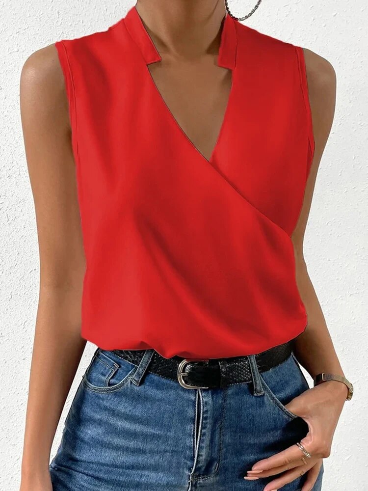Elegant Floral Wrap Top - Chemisier élégant sans manches pour femmes, pour toutes les occasions