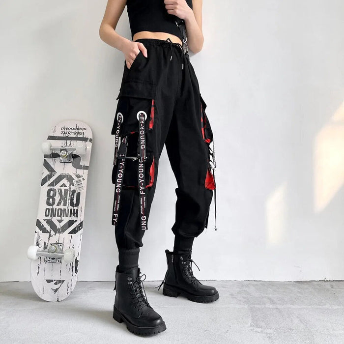 Pantalon cargo pour femmes avec taille haute et poches - Pantalon décontracté streetwear tendance pour un confort quotidien